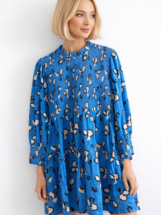Briton Court Dresses & Skirts - Briton Court NWT Blue Leopard Smocked Tiered Mini Dress Boho XL